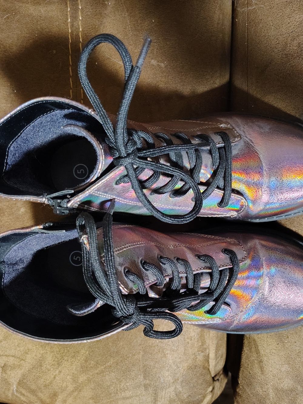 art class Iridescent Holographic Lace-Up Ankle Boots with Black Laces